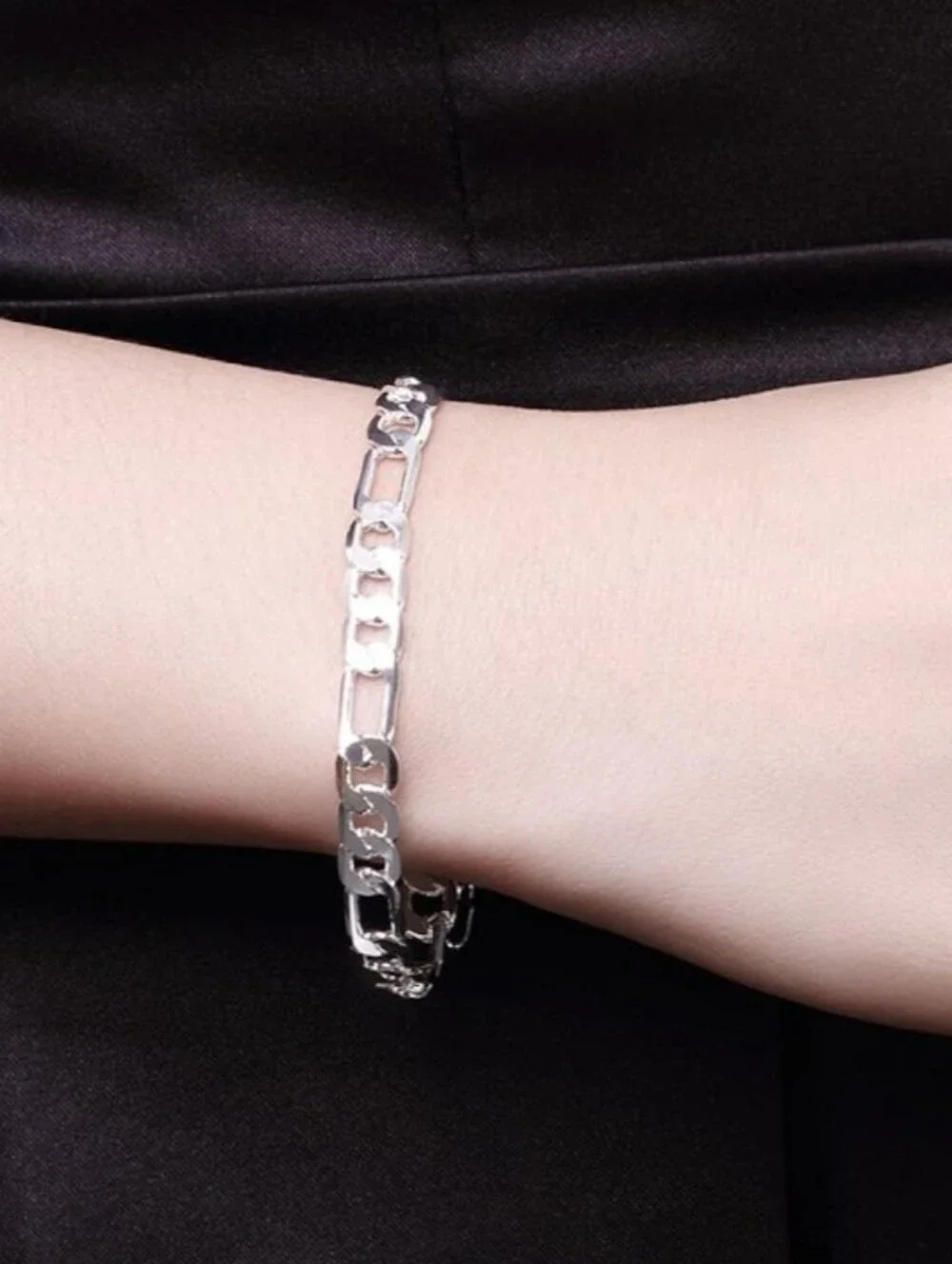 Sterling Silver Figaro Chain Bracelet - Polished Silver
